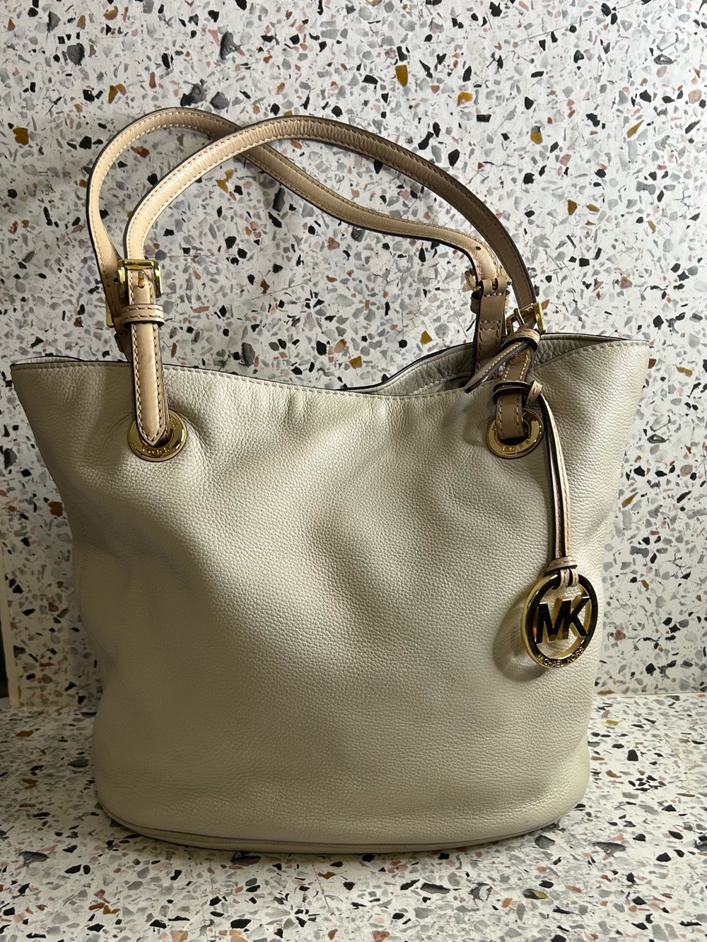 Michael Kors Jet Set East West Medium Tote Bag Cream Leather Gold Hardware EXC